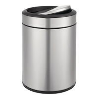 type A Steel and Plastic Circular Swing Lid Garbage Bin, Silver, 8-L Front_Three_Fourths_Angled_Right