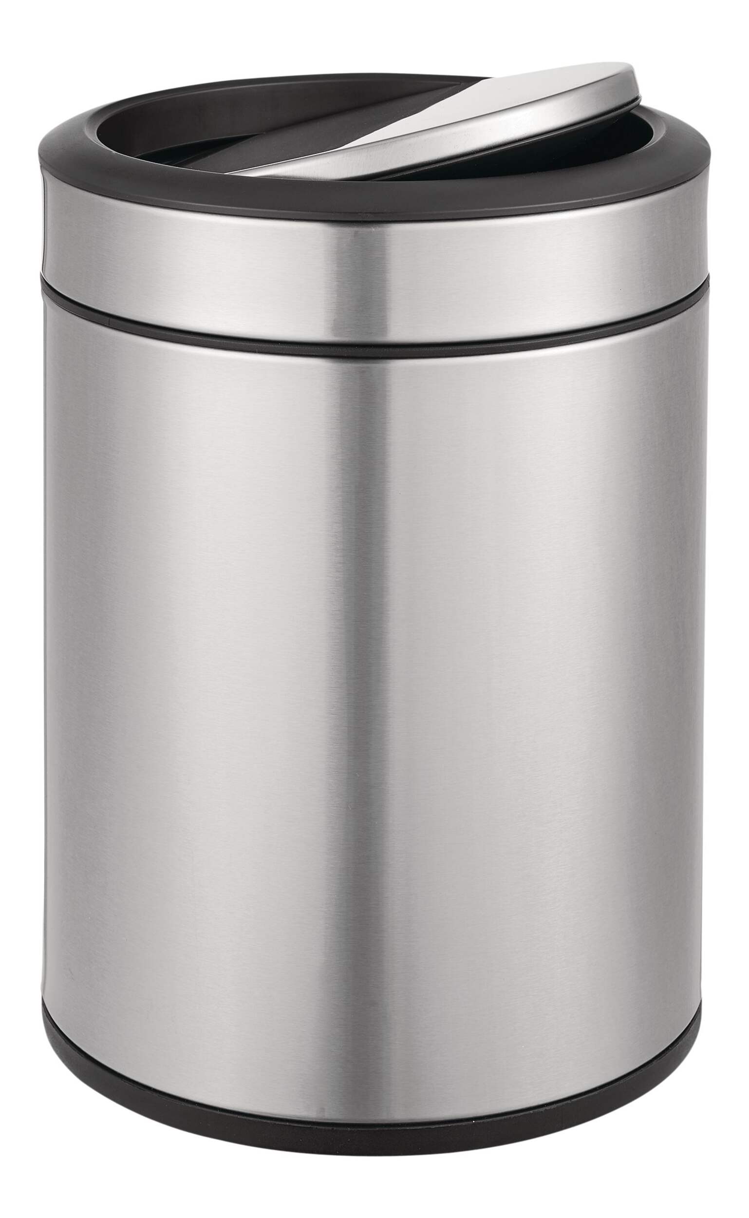 type A Steel and Plastic Circular Swing Lid Garbage Bin, Silver, 8-L Front_Three_Fourths_Angled_Right