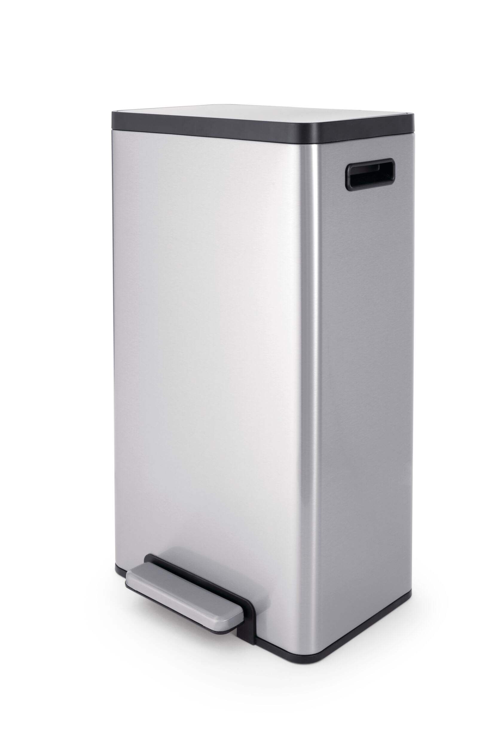 type A Wide Stainless Steel Rectangular Step Garbage Can with Slow Close Lid, 30-L Front_Angled_Left