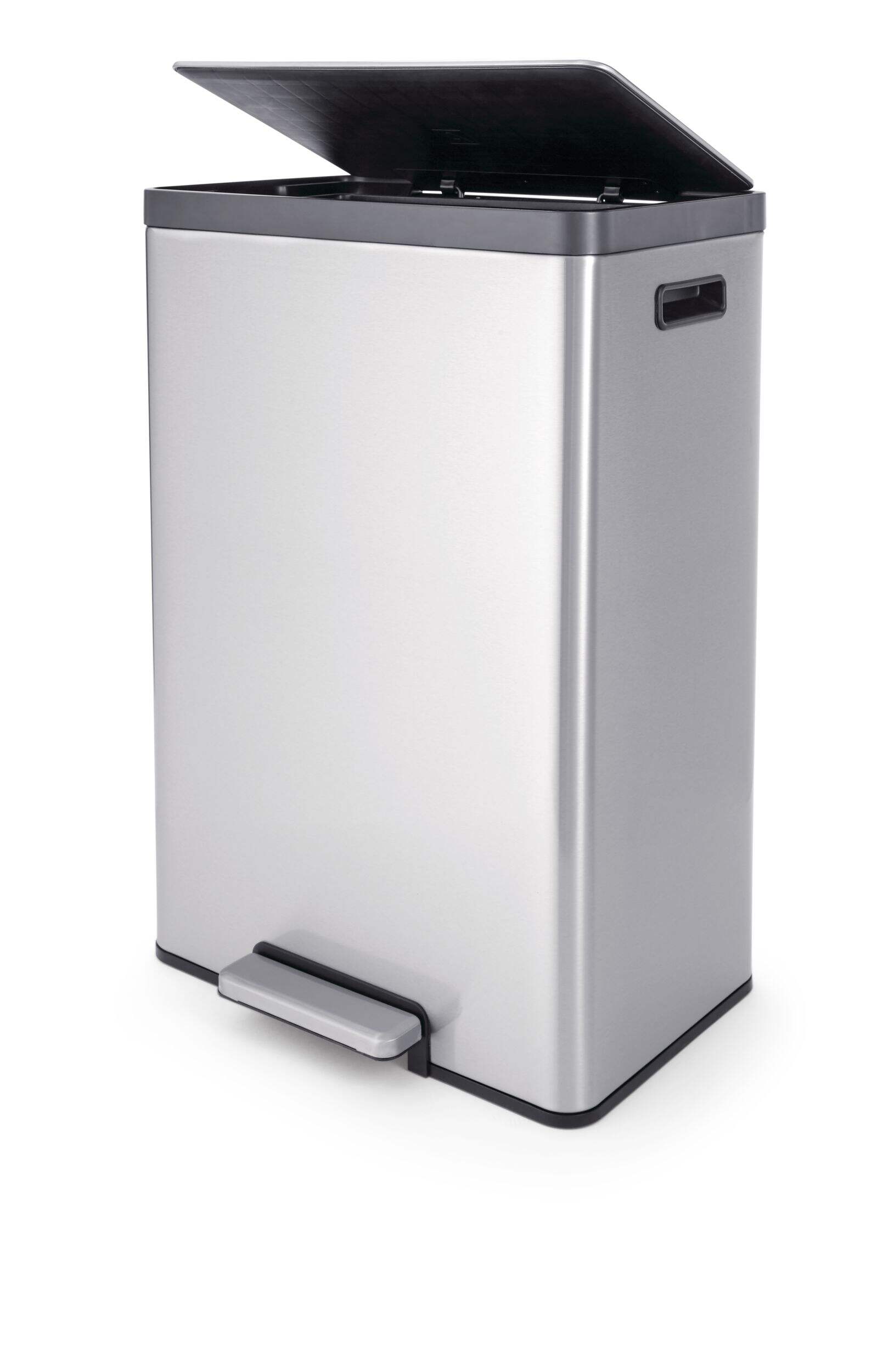 type A Wide Stainless Steel Rectangular Step Garbage Can with a Slow Close Lid, 45-L Front_Angled_Left