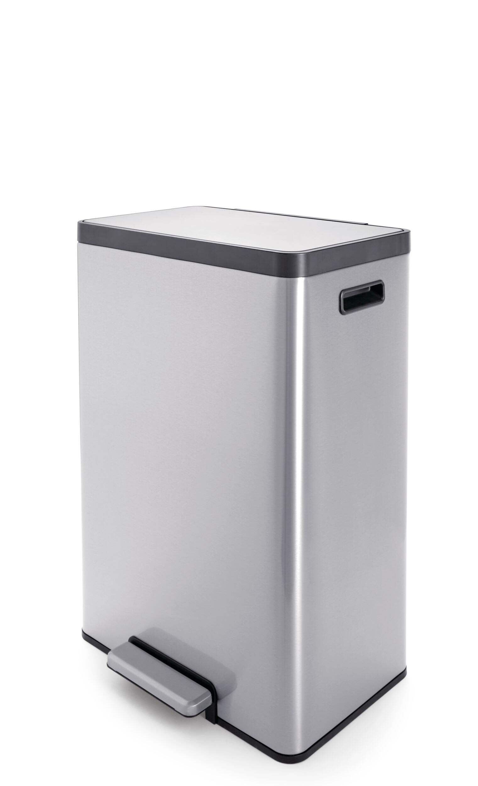 type A Stainless Steel Rectangular Dual Compartment Garbage Can, 2 x 20-L Front_Angled_Left