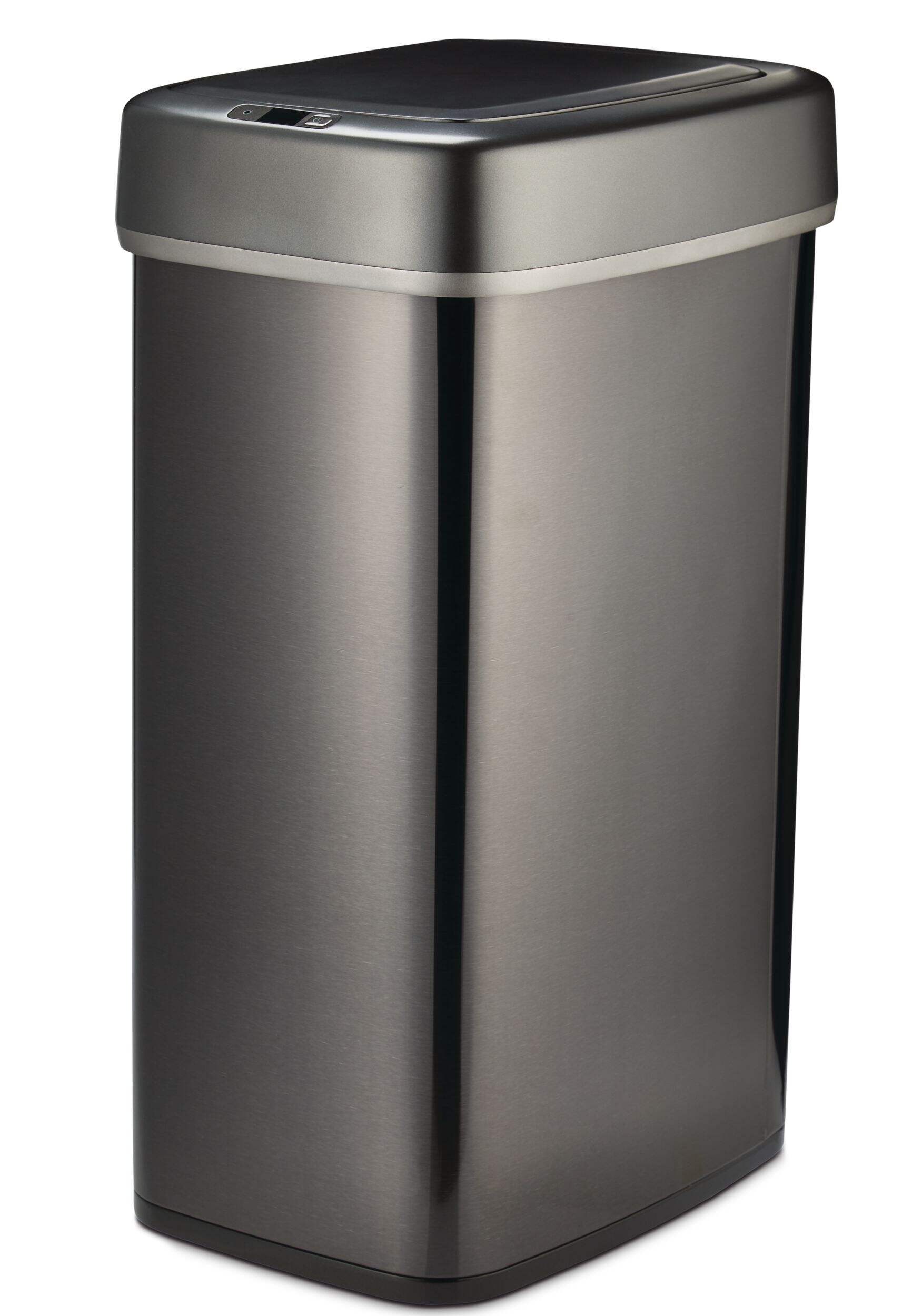 type A Narrow Stainless Steel Rectangular Motion Sensor Lid Garbage Can, 50-L Front_Angled_Left