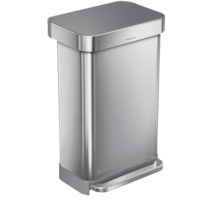 simplehuman Stainless Steel and Plastic Rectangular Step Garbage Can, 45-L Front_Angled_Right
