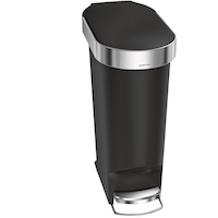 simplehuman Slim Plastic Oblong Step Garbage Can with Slow Close Lid, Black, 40-L Front_Angled_Right