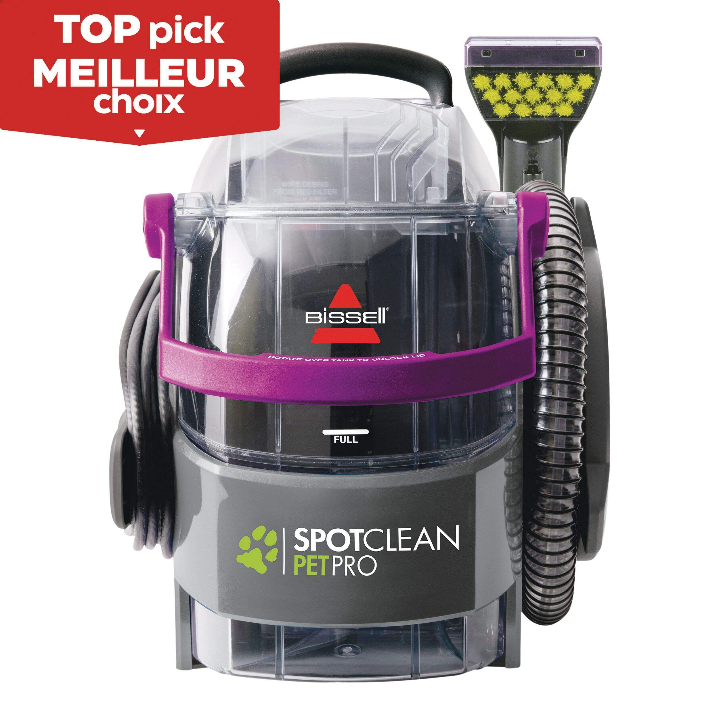 Nettoyeur en profondeur portatif à fil pour tapis et tissu d'ameublement BISSELL SpotClean PetPro Front_Flat
