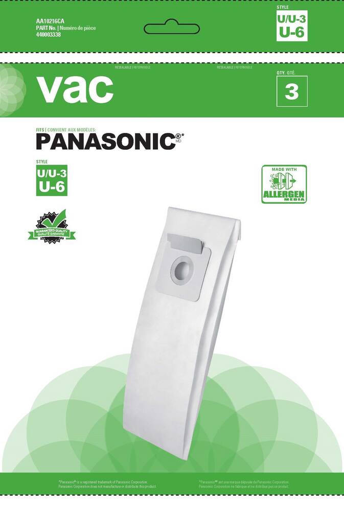 3 Vacuum Bags for Panasonic Type U & U3 SP-U Top Fill Upright Disposable Dust 