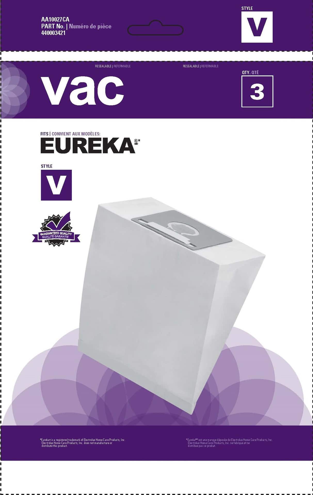 Sacs pour aspirateur Eureka type V paq. 3
