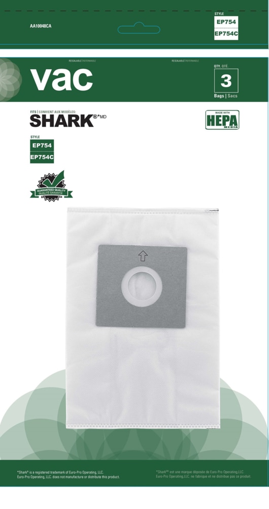 Shark HEPA Replacement Vacuum Cleaner Bags, Style EP754C, 3pk
