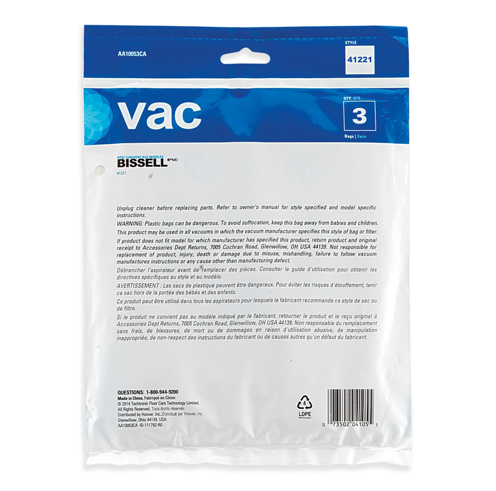 Bissell Canister Vacuum Bags  Zing 4122  Cardy Vacuum