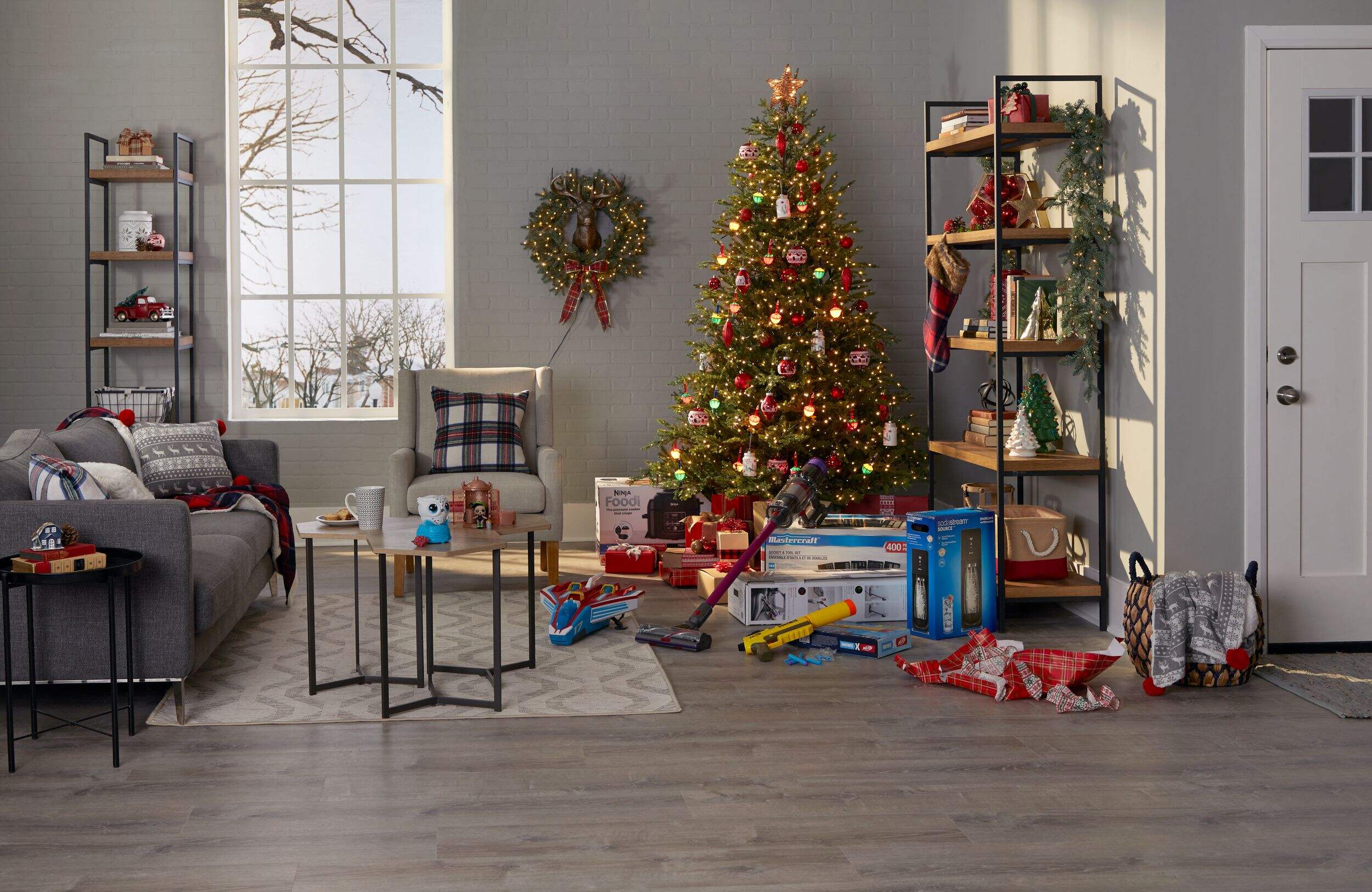 CANVAS Robson 4Tier Metal Frame Narrow Bookcase With Storage Door, Oak