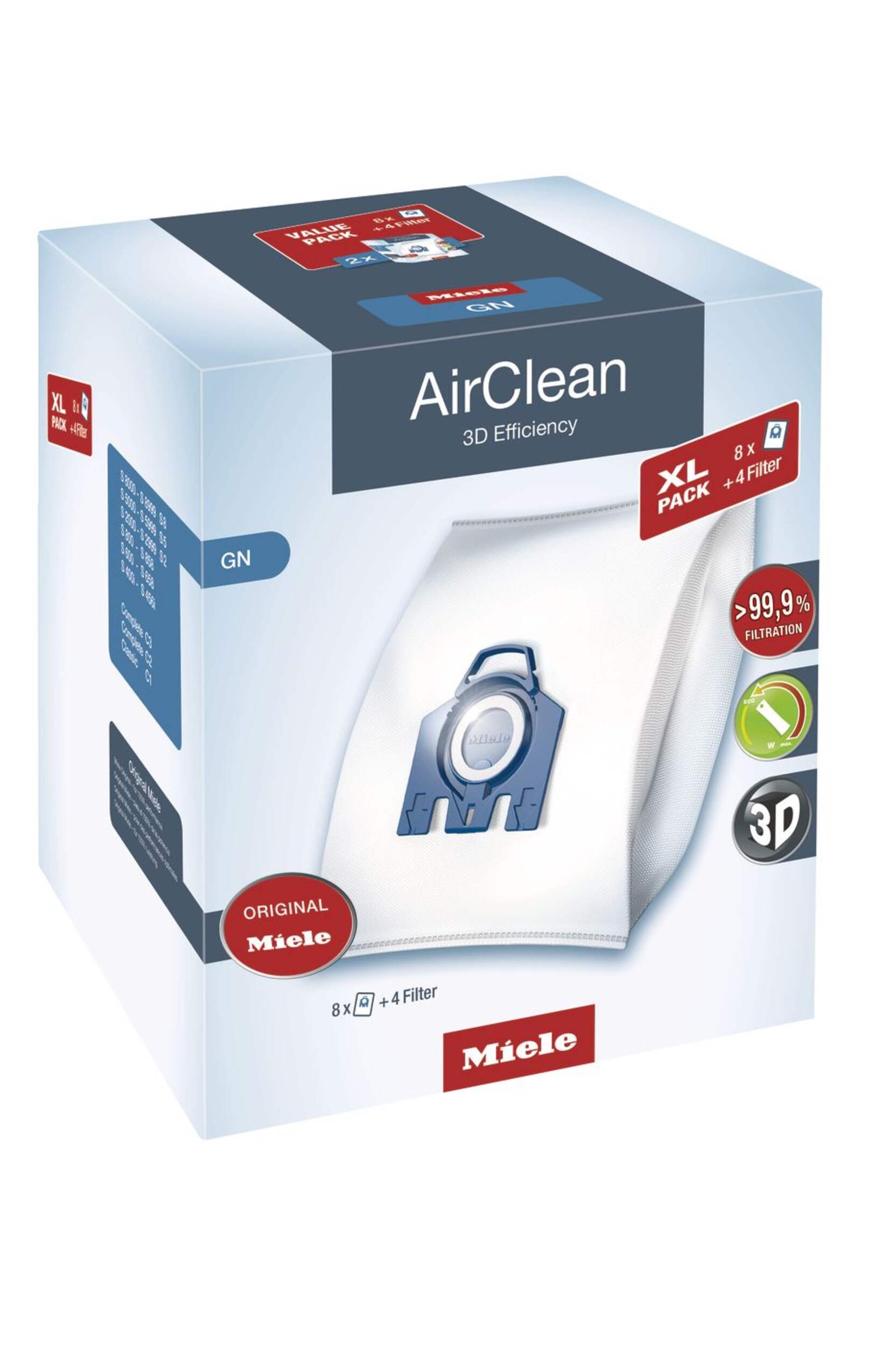 Miele AirClean 3D Efficiency GN Dust Bags Value Pack, 8-pk Front_Angled_Right
