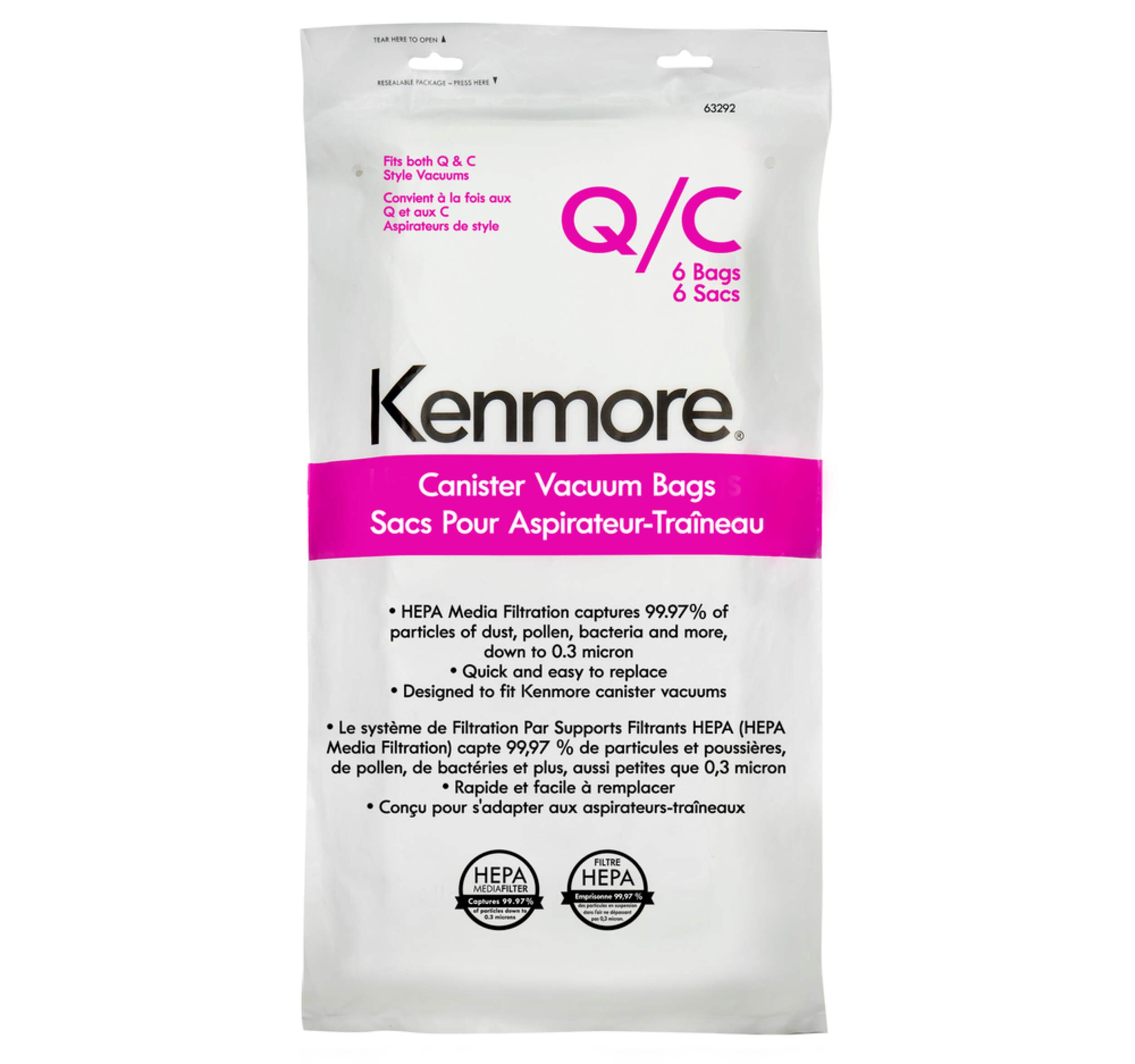 Kenmore Genuine HEPA Canister Vacuum Cleaner Bags, 6-pk Back_Flat