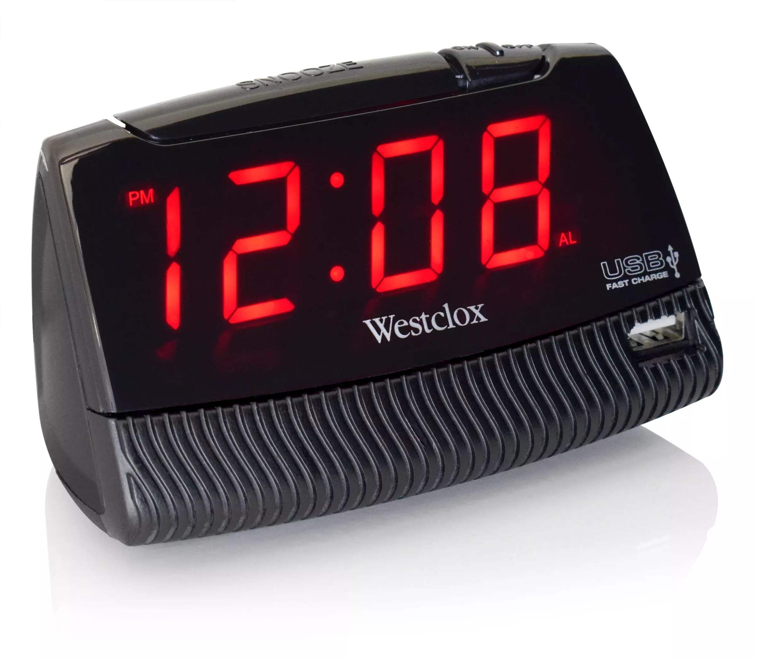 Westclox LED Digital Clock and Alarm with USB Charging Port, 1-in Tall Display Front_Angled_Right