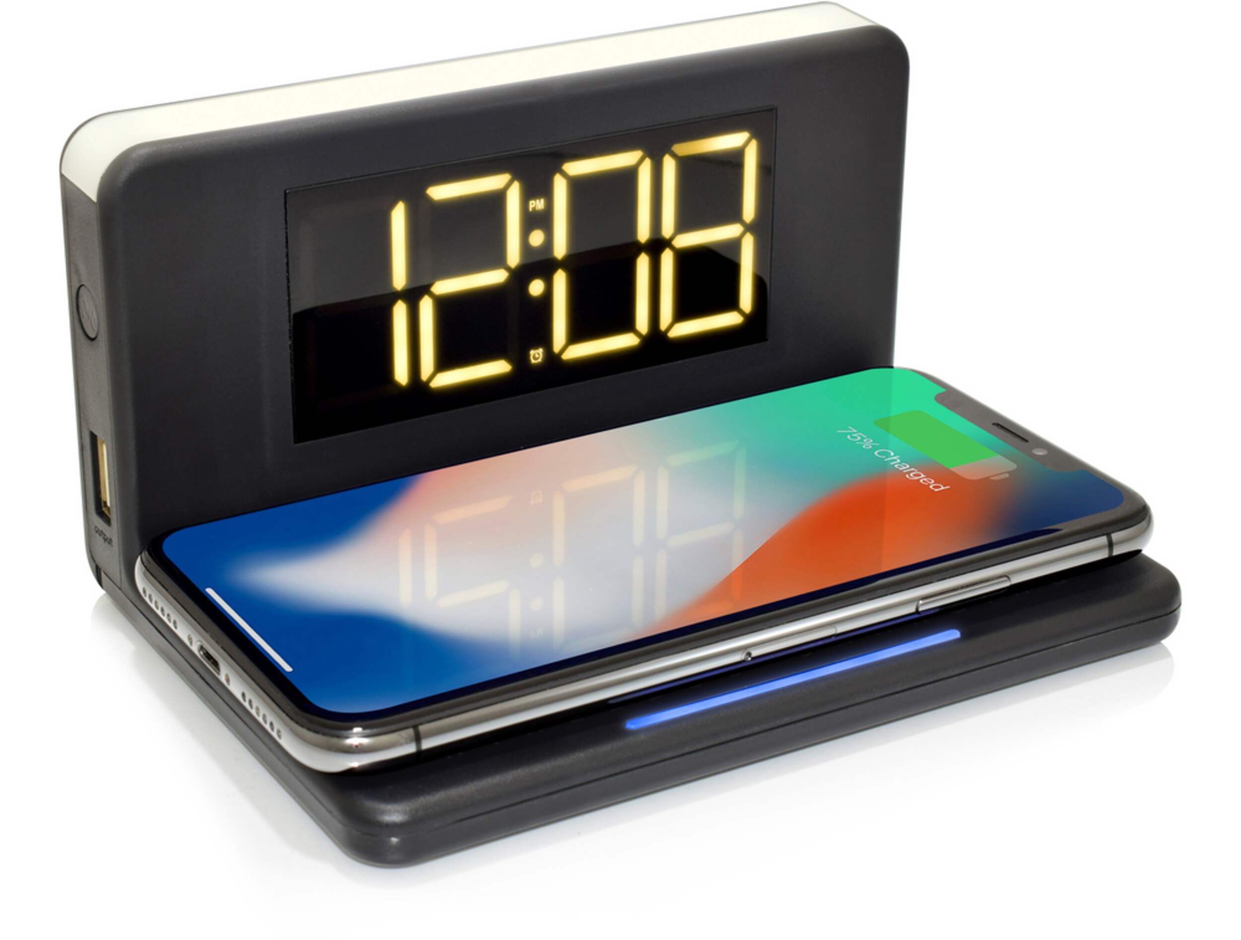 Westclox Wireless Charging Large LED Digital Alarm Clock with Dimmable Night Light Front_Angled_Right