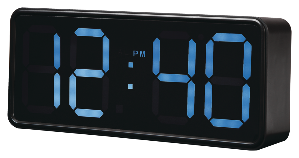 Réveil numérique à DEL RCA, bleu, écran de 4 po de hauteur