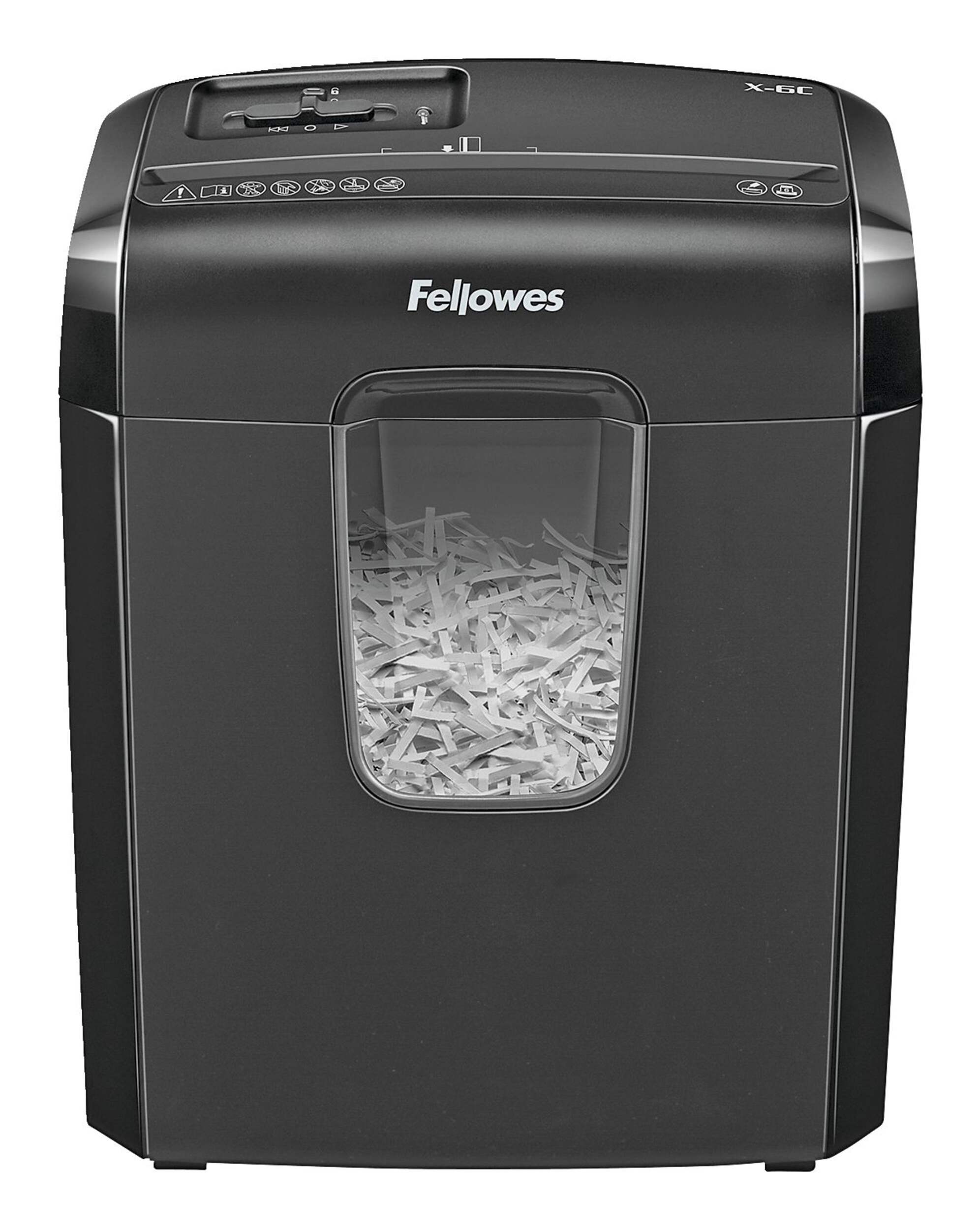 Fellowes Cross-Cut 6-Sheet Paper Shredder, Black Front_Elevated