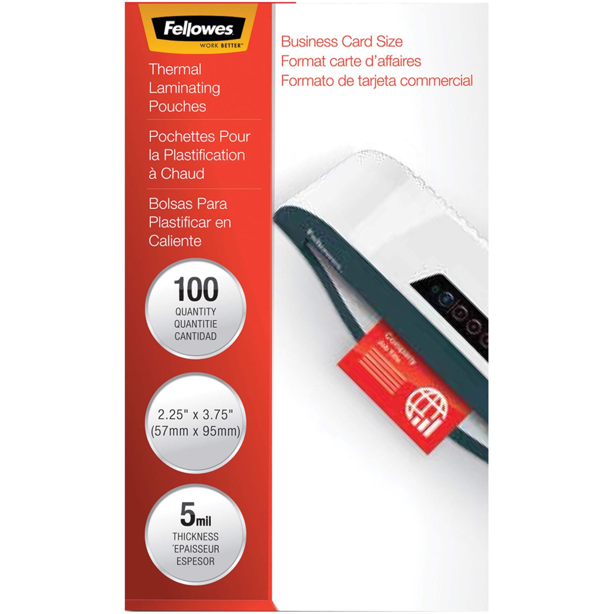 Fellowes Business Card Thermal Laminating Pouches, 5-mm, 100-pk Front_Flat