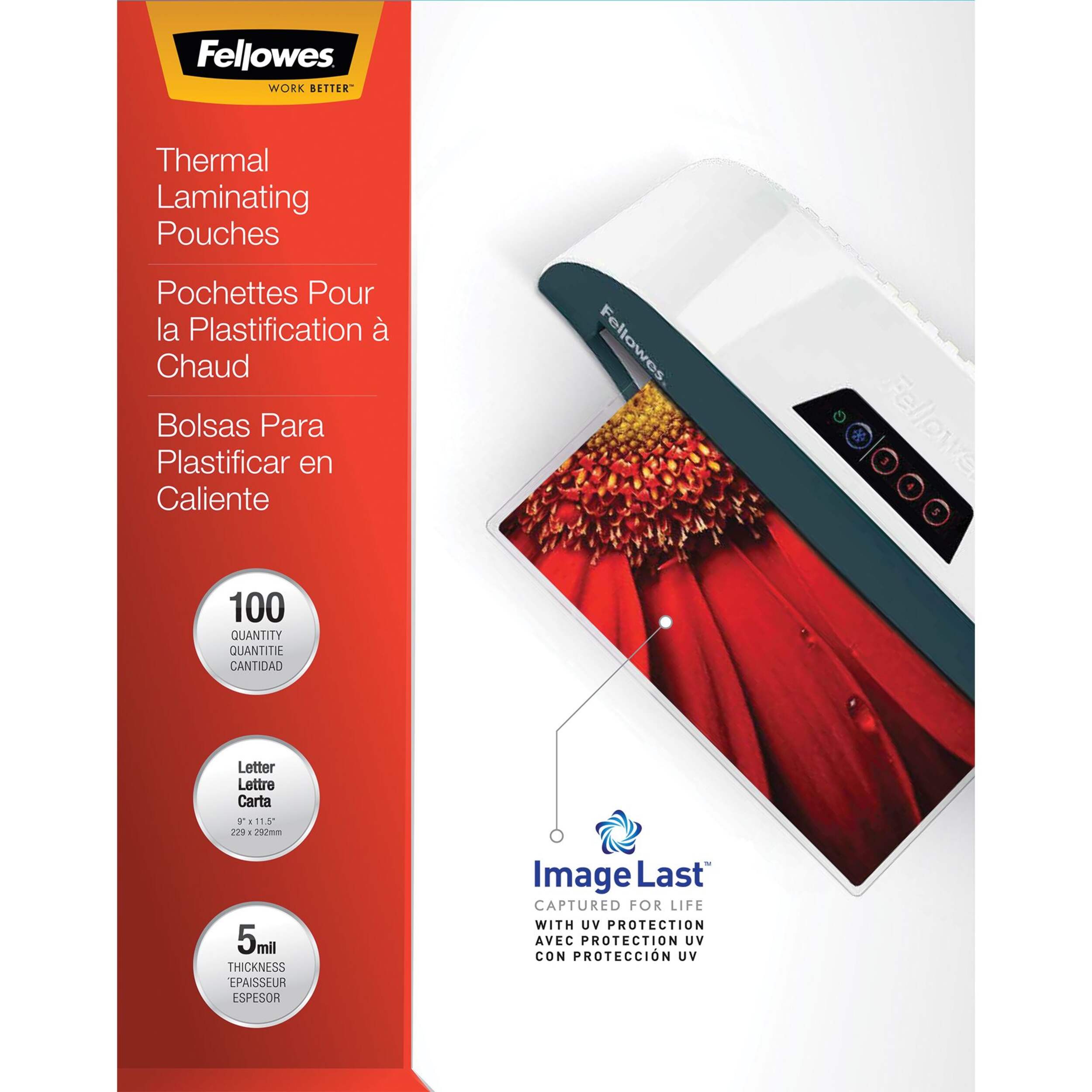 Pochettes à plastifier thermiquement Fellowes ImageLast, pour lettre, 5 mils, paq. 100 Front_Flat