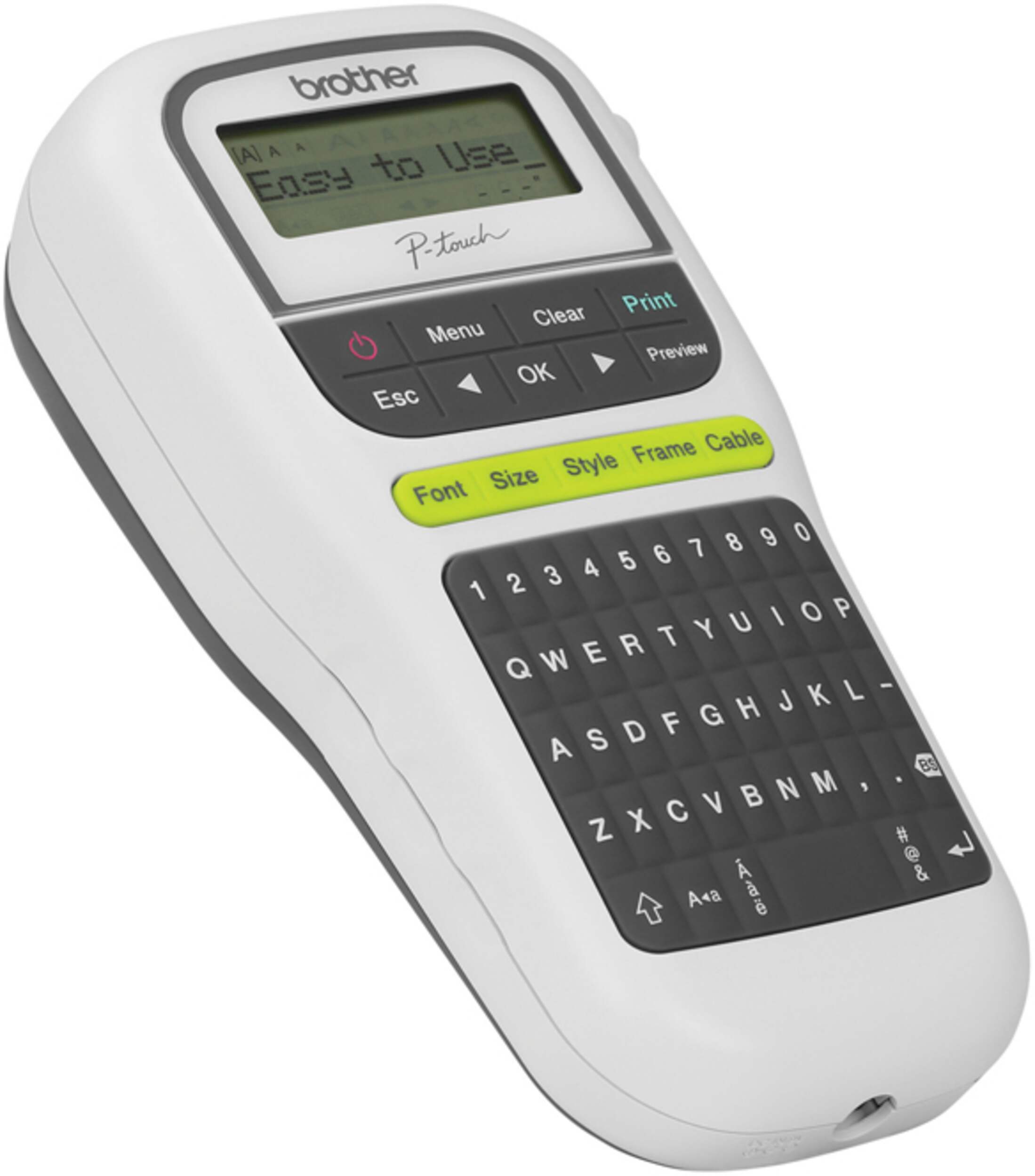 Brother Easy-to-Use Portable Label Maker, White/Grey Front_Three_Fourths_Angled_Right