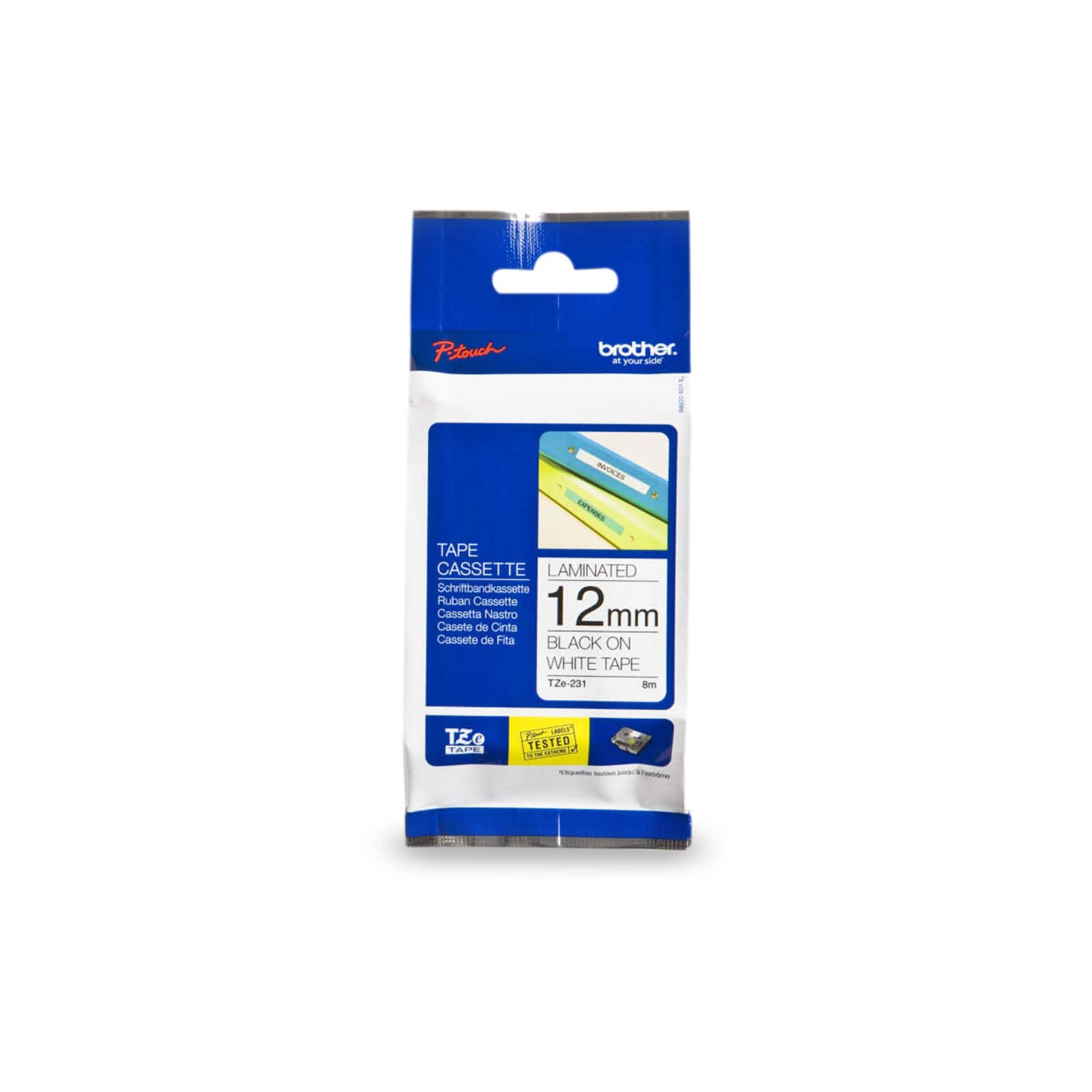 Brother TZE231 Black on White Laminated Label Tape, 12-mm x 8-m Front_Flat