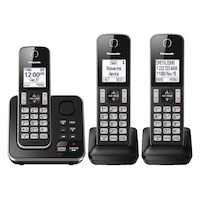 Panasonic DECT 6.0 Cordless Phones with Digital Answering System, 3 Handsets, Black Front_Flat