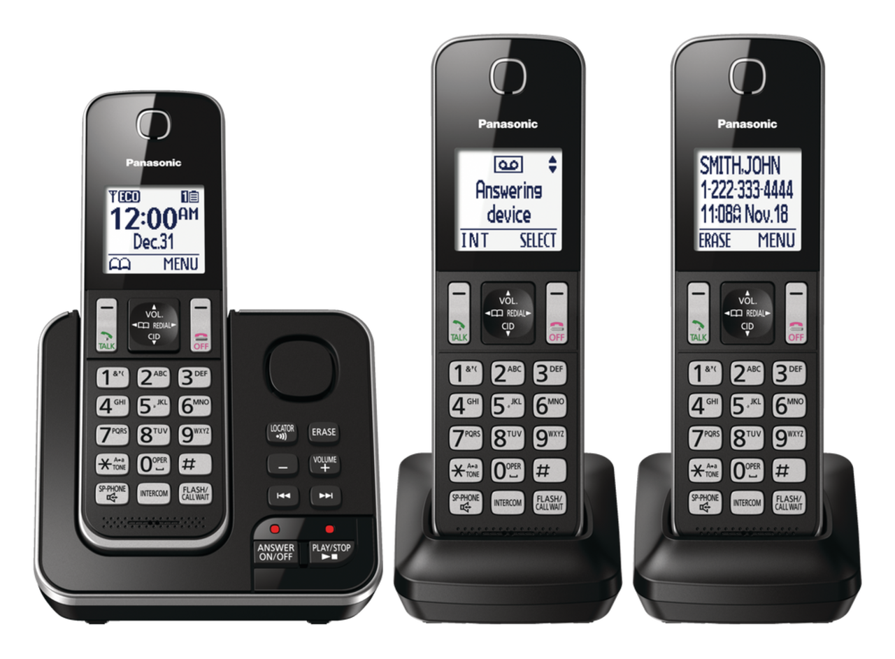 Téléphones sans fil Panasonic DECT 6.0 avec répondeur numérique, 3  combinés, noir