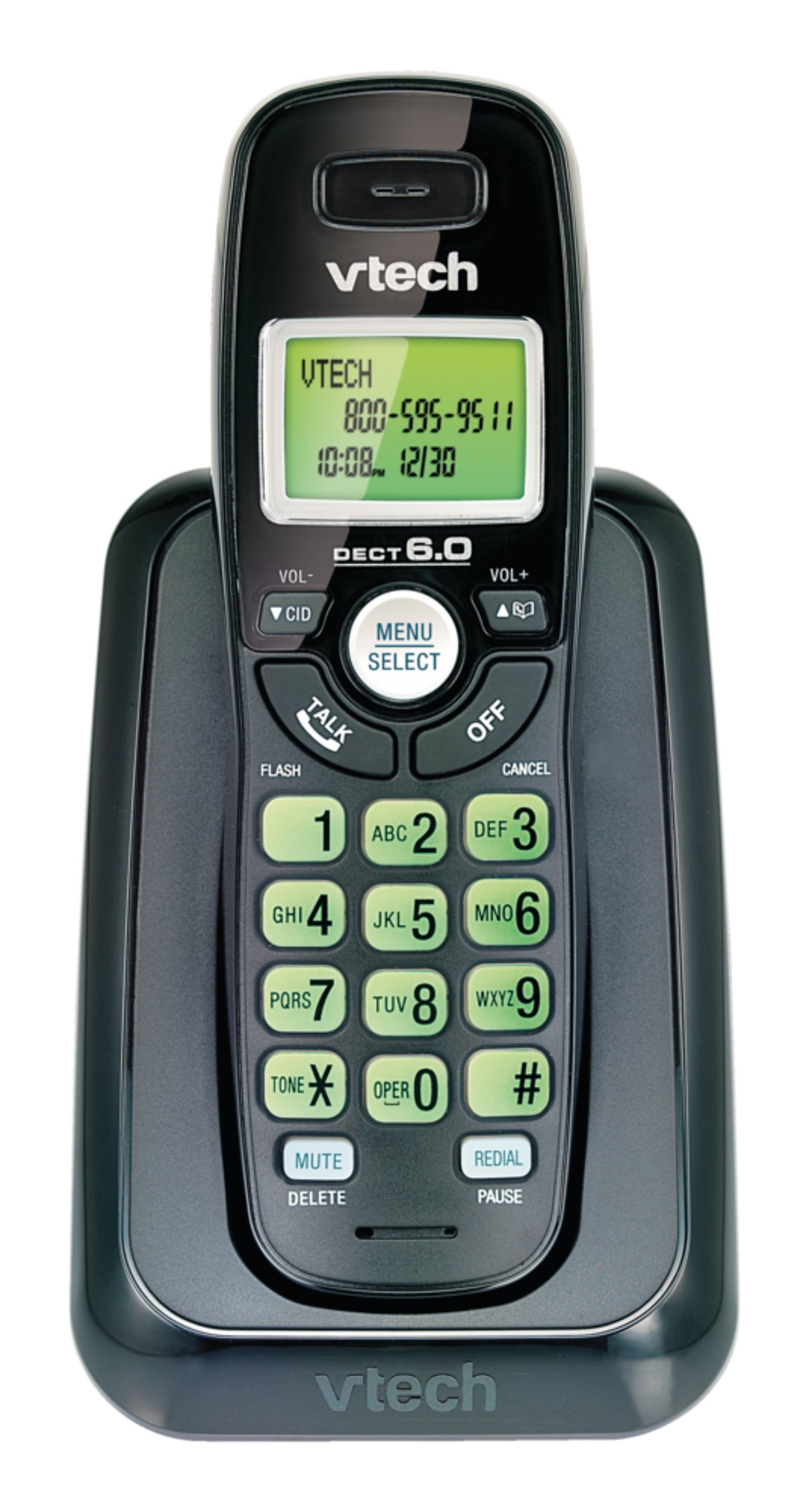 VTech Cordless Phone with Caller ID, 1 Handset, Black Front_Flat