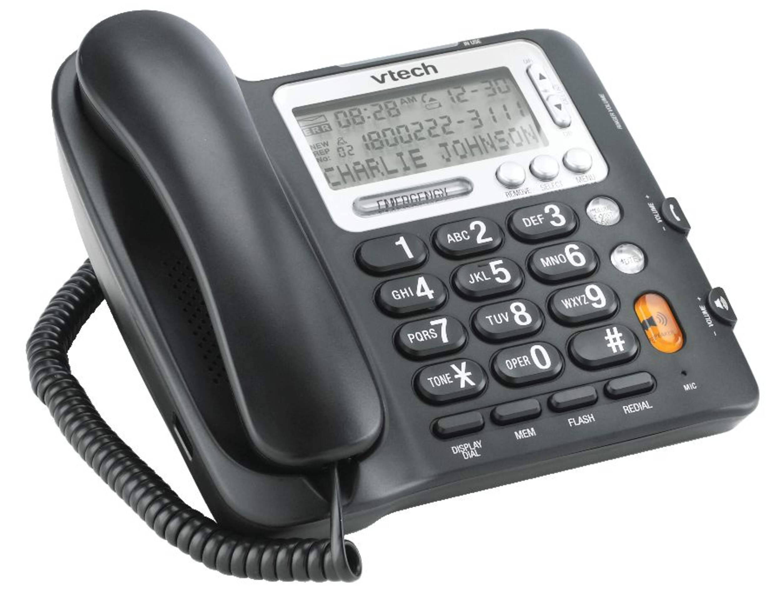 Téléphone avec fil et haut-parleur à grosses touches VTech, noir Front_Angled_Right