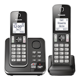 Téléphones sans fil Panasonic DECT 6.0 avec répondeur numérique, 2 combinés, noir Front_Flat
