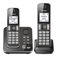 Panasonic DECT 6.0 Cordless Phones with Digital Answering System, 2 Handsets, Black