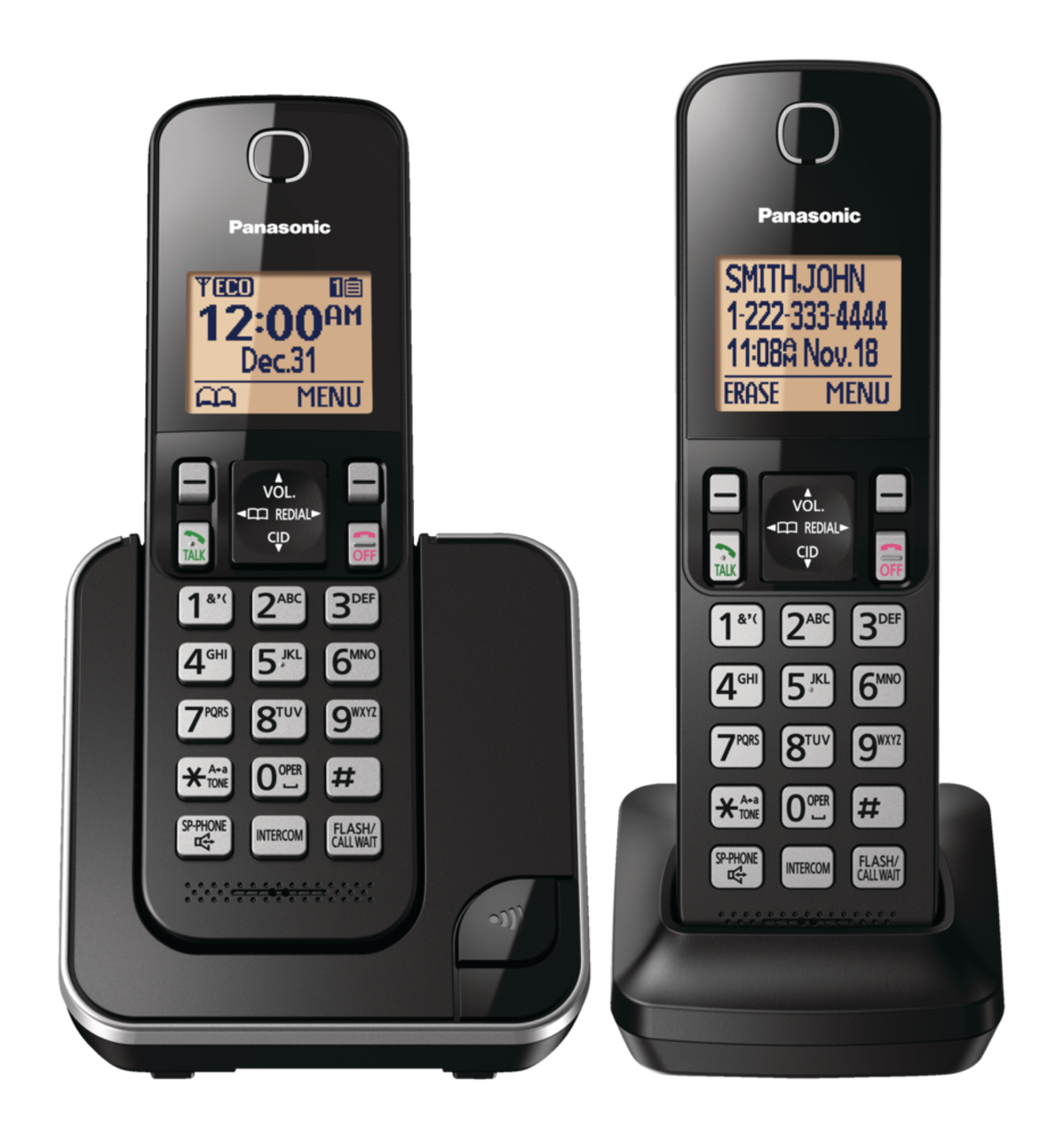 Téléphone sans fil Panasonic DECT 6.0 avec afficheur d'identité d'appelant,  2 combinés, noir