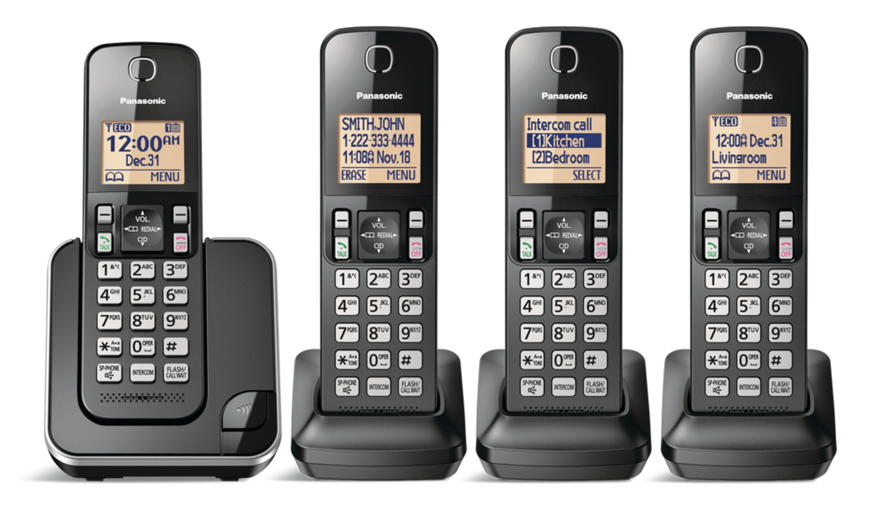Téléphone sans fil Panasonic DECT 6.0, 4 combinés, noir