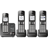 Téléphone sans fil Panasonic DECT 6.0 avec répondeur numérique, 4 combinés, noir Front_Flat