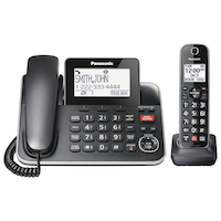Panasonic DECT 6.0 Corded/Cordless Phone Combo with Answering System and Talking Caller ID, Black Front_Flat