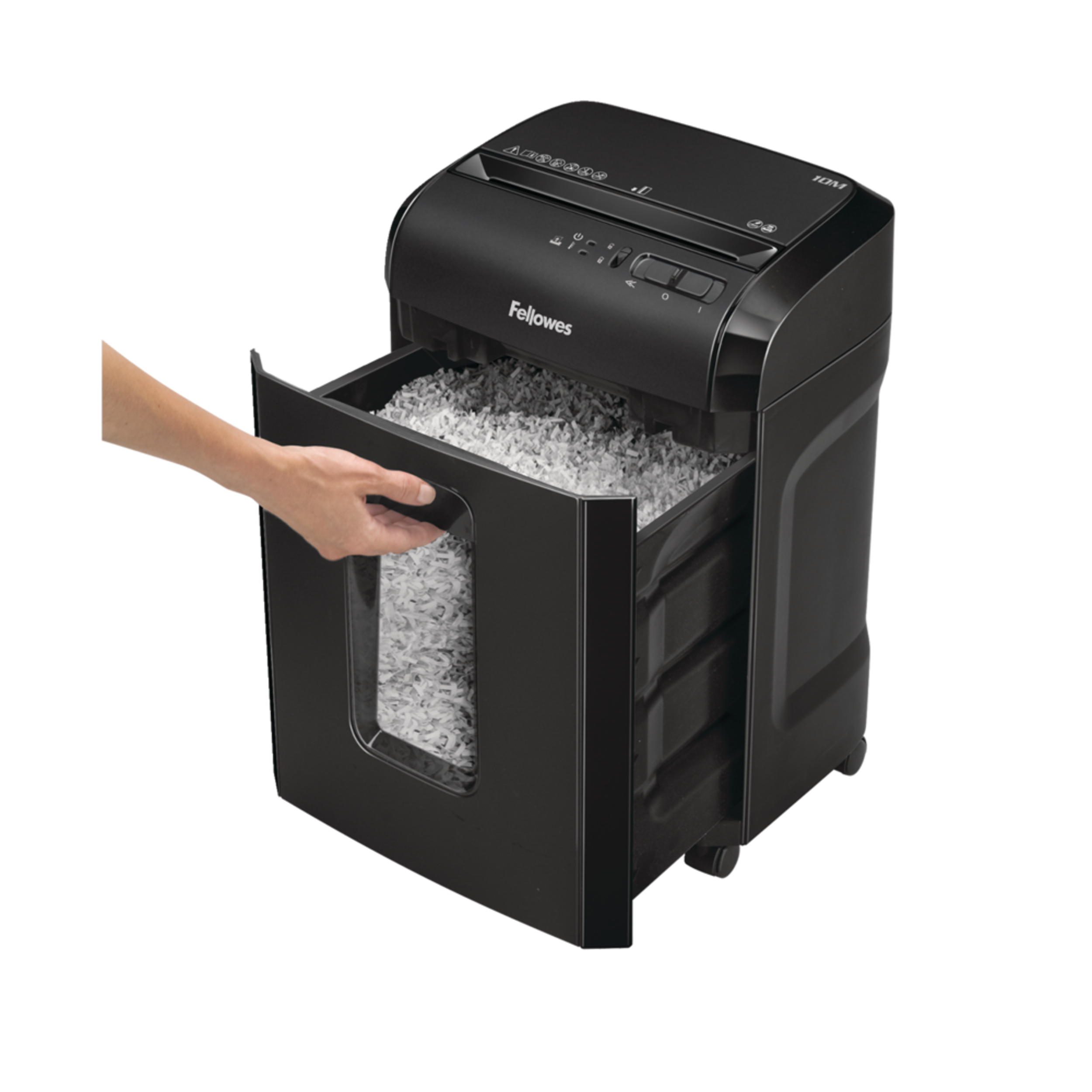 Fellowes Microshred 10M Micro-Cut 10-Sheet Paper Shredder, Black Front_Three_Fourths_Angled_Right