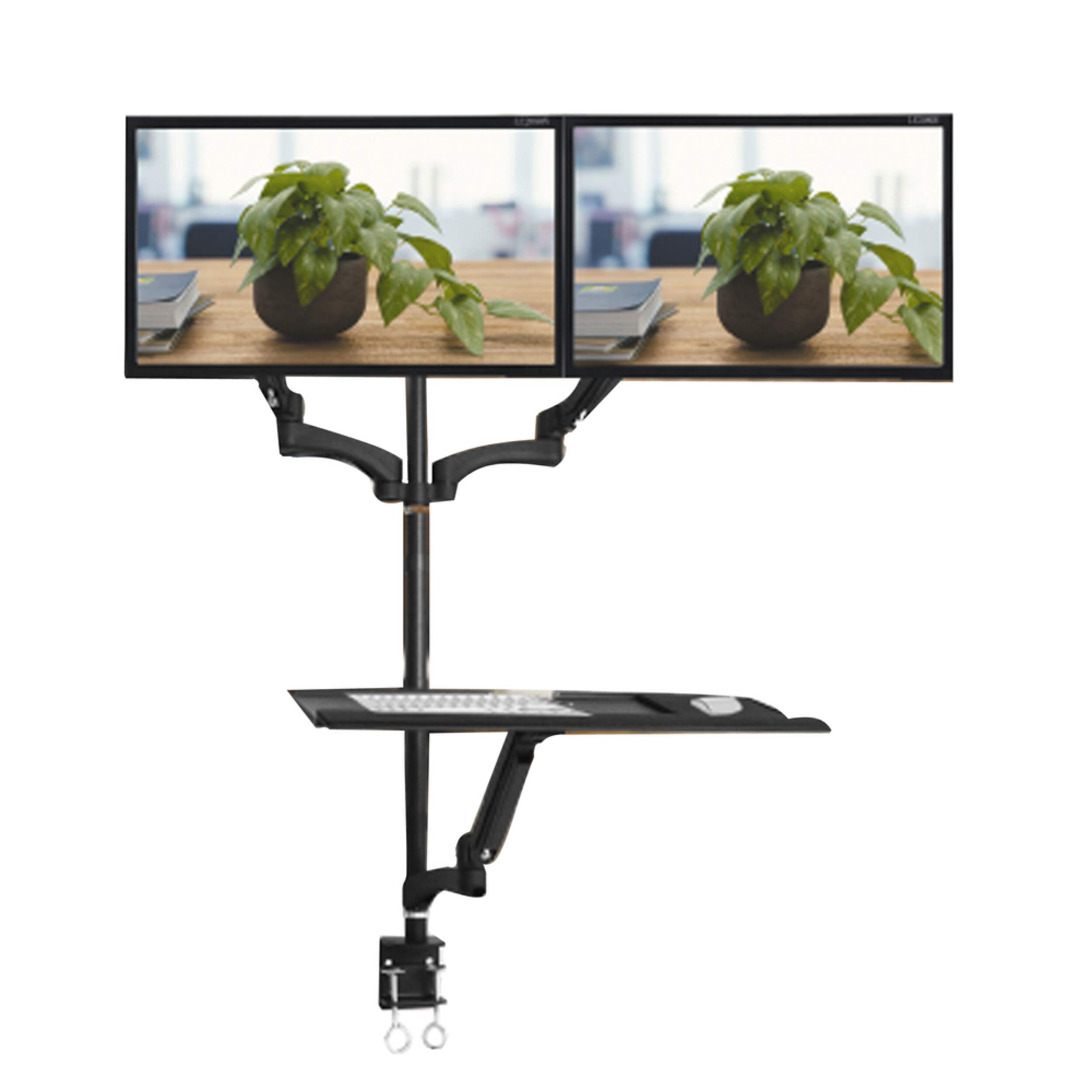 TygerClaw Double Extending Arm Sit-Stand Workstation for 13-in to 27-in Monitors, Black Front_Flat