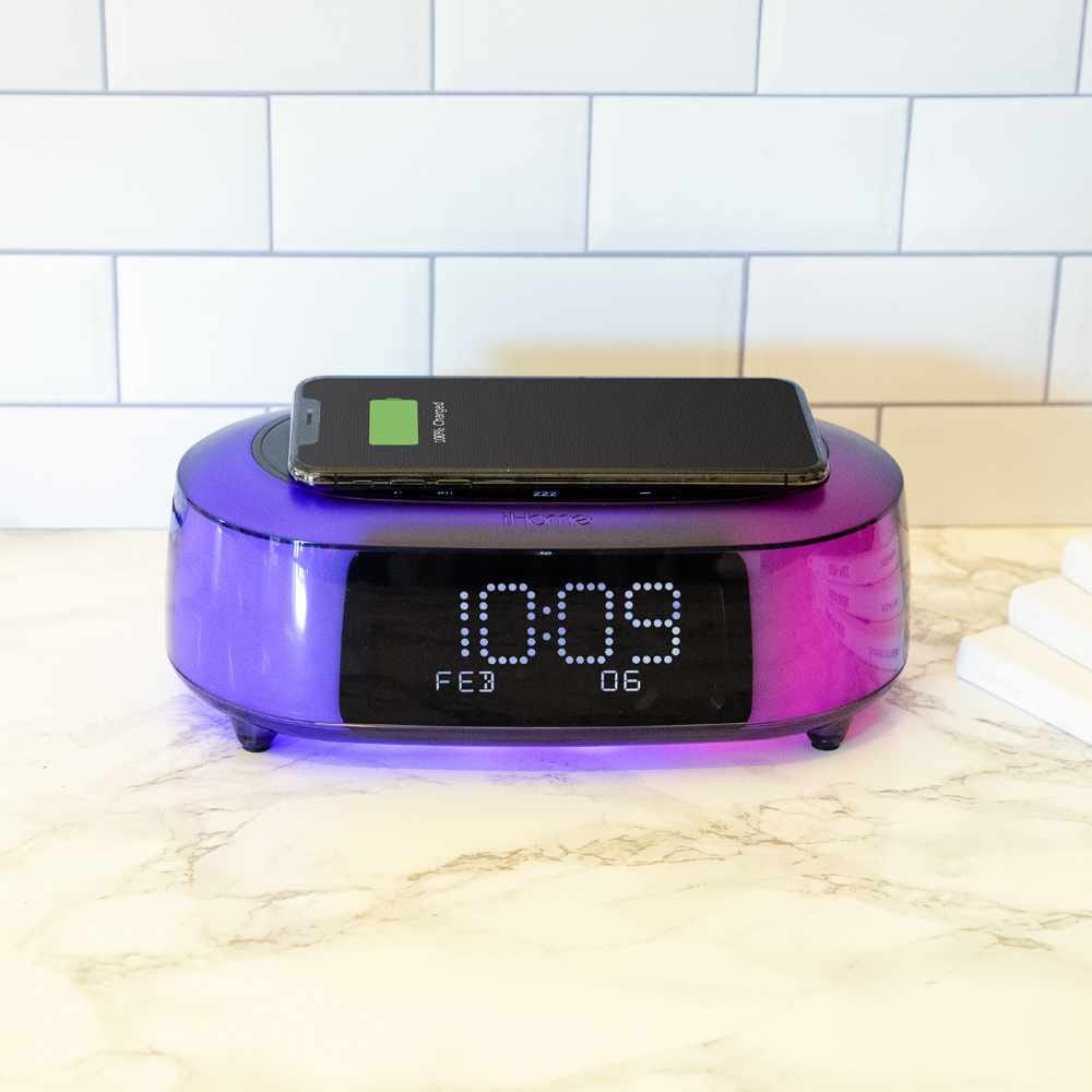 iHome TimeBoost Glow Colour Changing Wireless USB Charging Bluetooth
