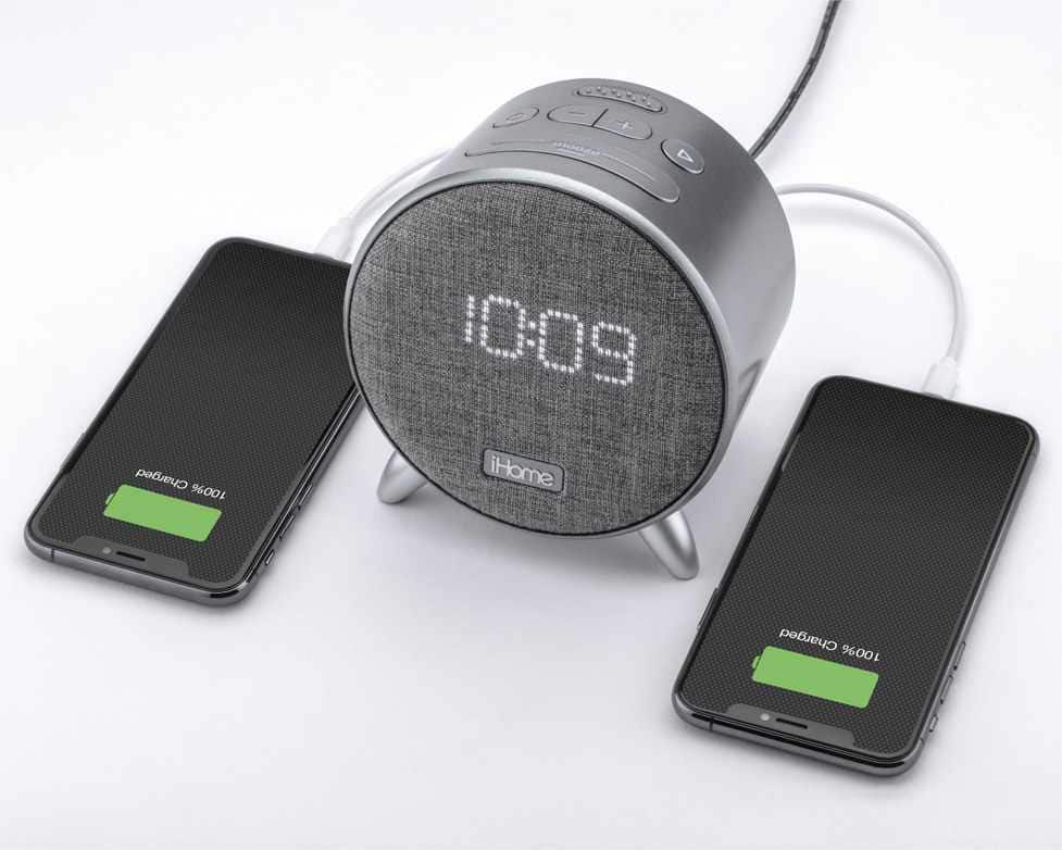 iHome IBT235GC Qi Charging Bluetooth Alarm Clock, Grey Canadian Tire