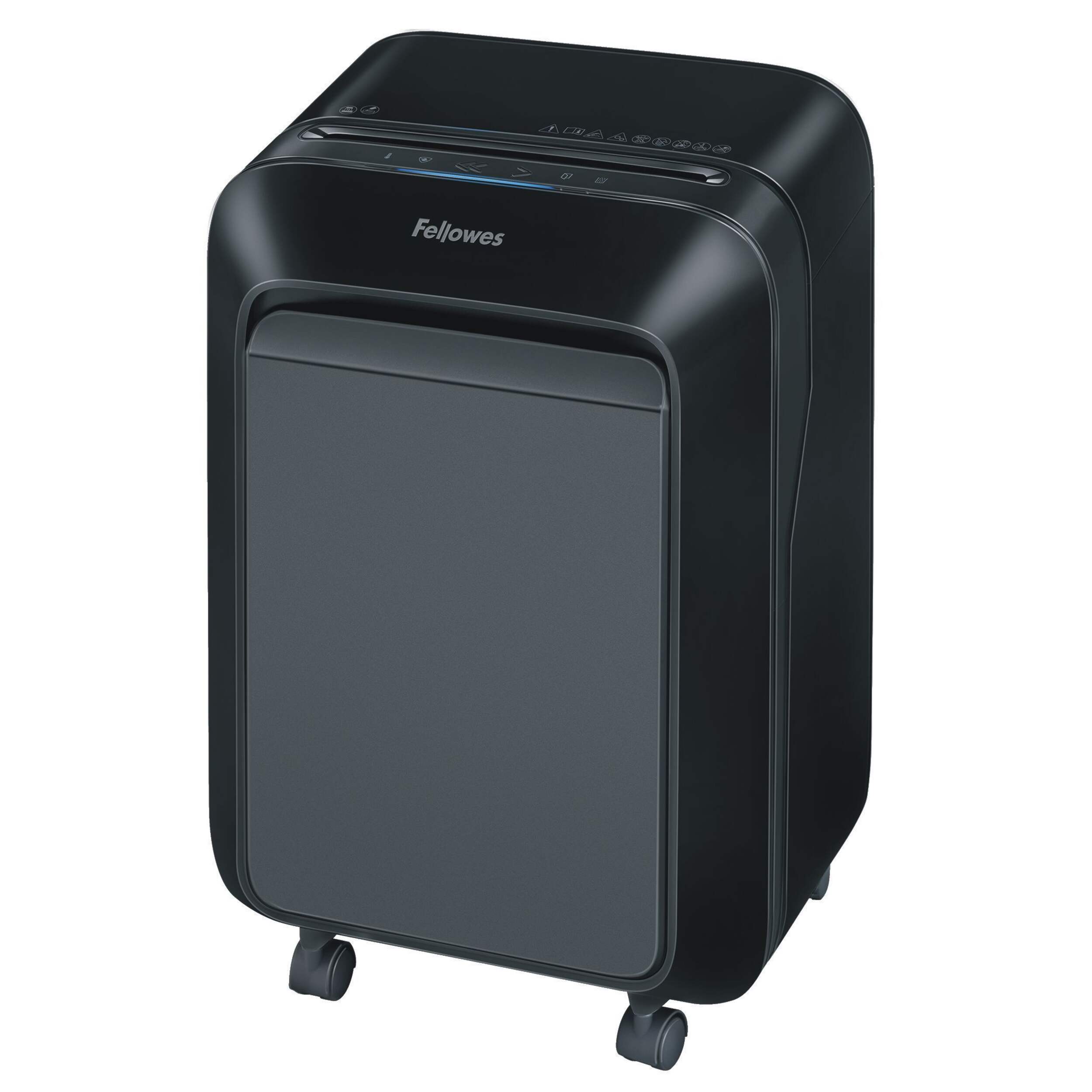 Déchiqueteuse sans blocage coupe croisée 12 feuilles Fellowes Powershred LX180, noire Front_Angled_Left