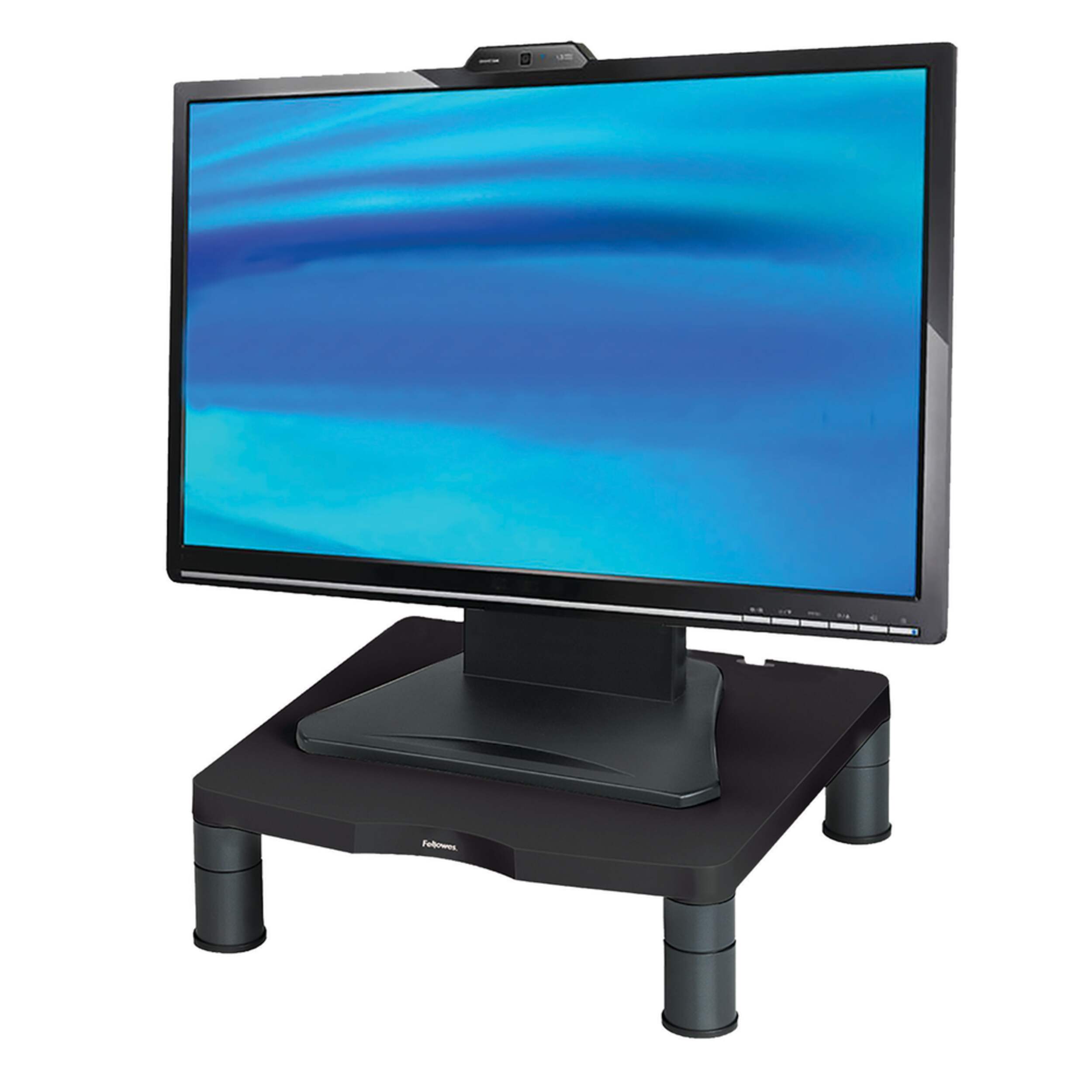 Fellowes Standard Height Adjusting Monitor Riser, Black Front_Three_Fourths_Angled_Left