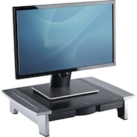 Fellowes Office Suites Monitor Riser, Black/Silver Front_Three_Fourths_Angled_Right