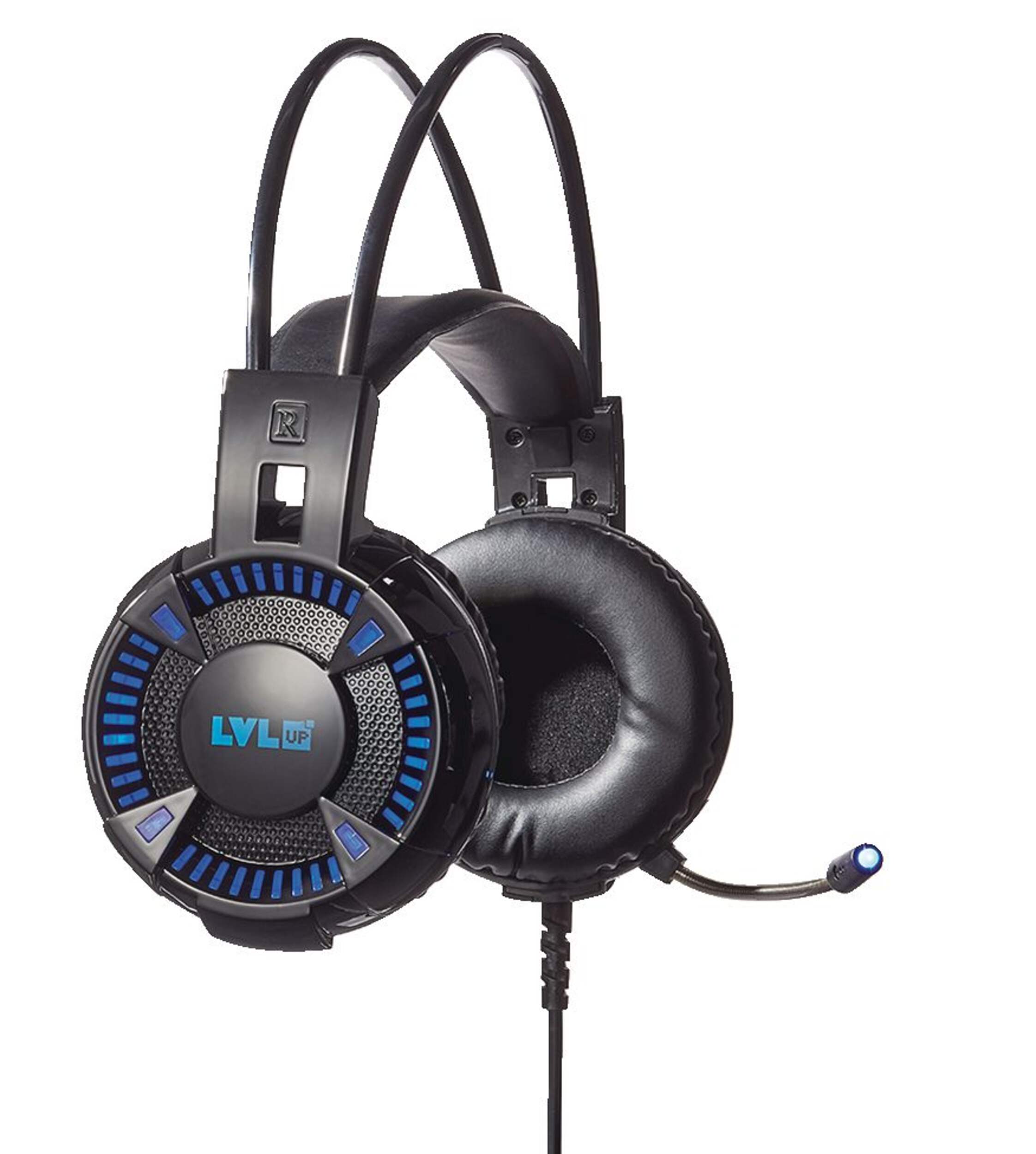 LVLUP LU732 Deluxe Light Up Gaming Headphones with Foldable Mic, Black Front_Three_Fourths_Angled_Right