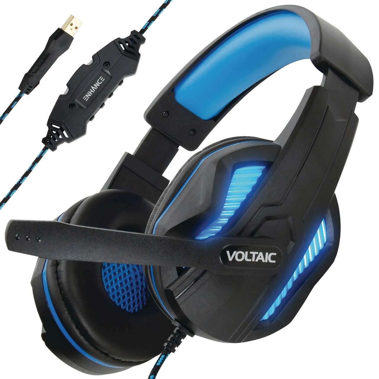 Casque de jeu ENHANCE Voltaic PRO pour PC/PS4 avec microphone réglable,  noir/bleu