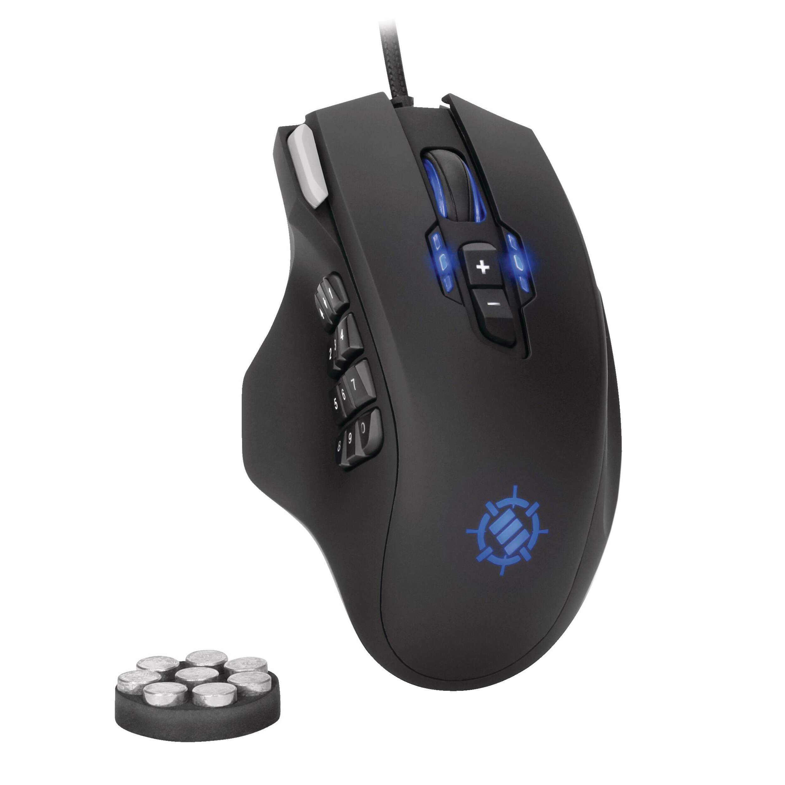 ENHANCE Theorem MMO 2 LED PRO Gaming Mouse with 13 Programmable Side Buttons, Black Front_Angled_Right