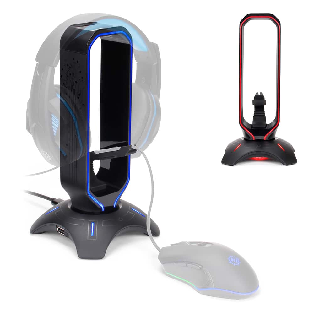 ENHANCE 3-In-1 LED Gaming Headset Stand With Mouse Bungee, Black