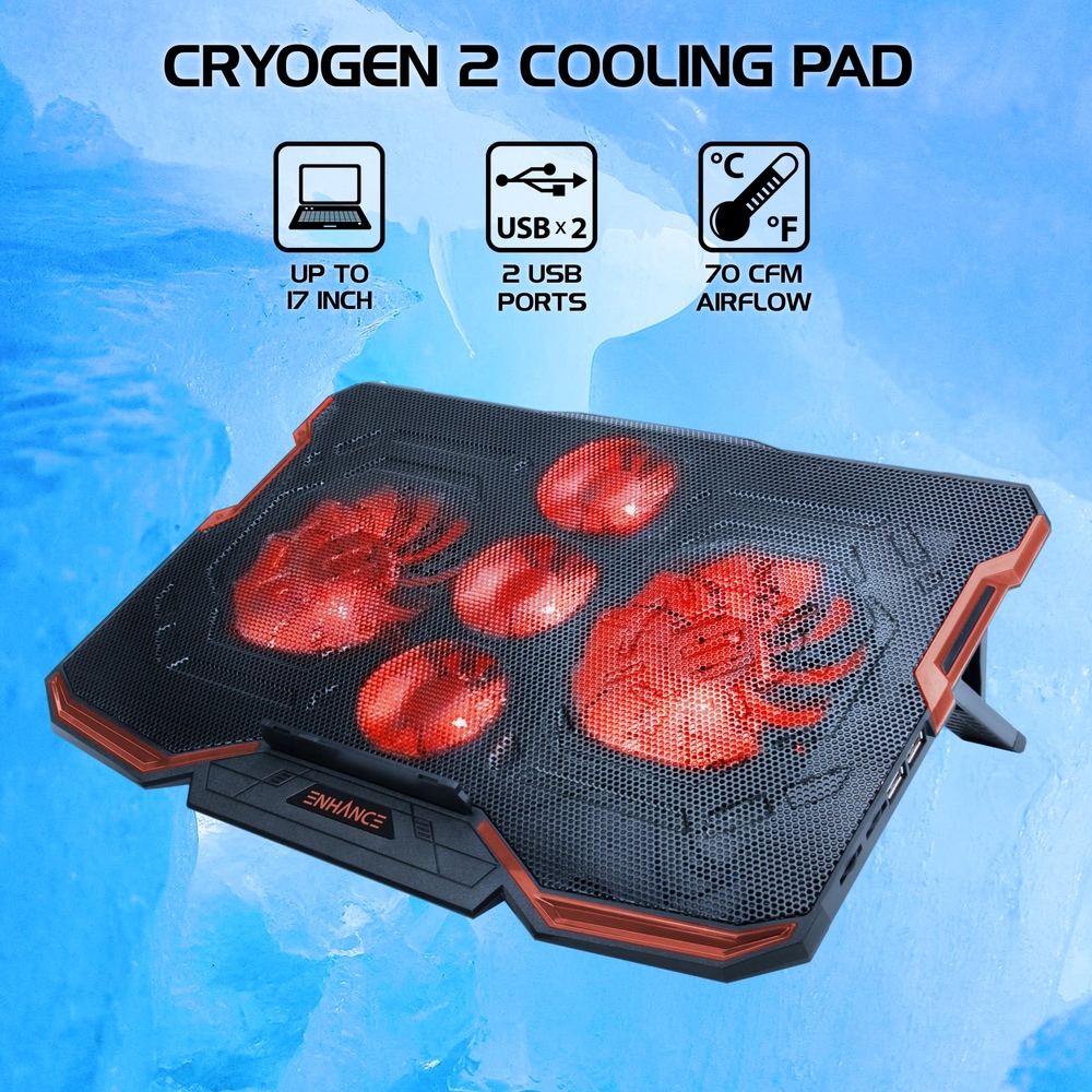 ENHANCE Cryogen LED Gaming Laptop Cooling Stand, Up to 17in, Black/Red