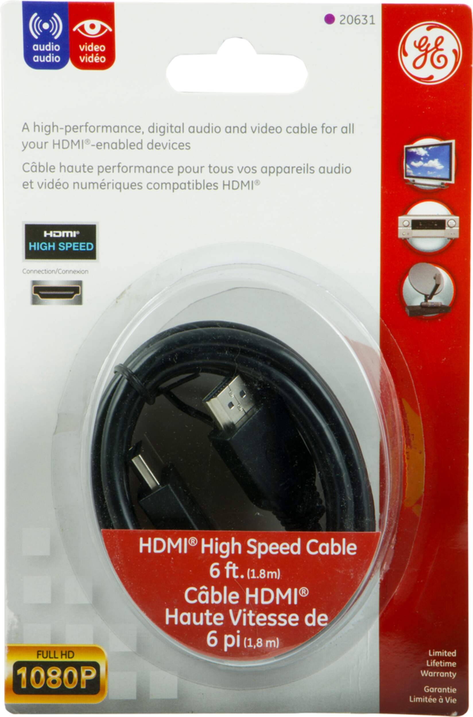 GE HDMI Cable, 6-ft Front_Flat