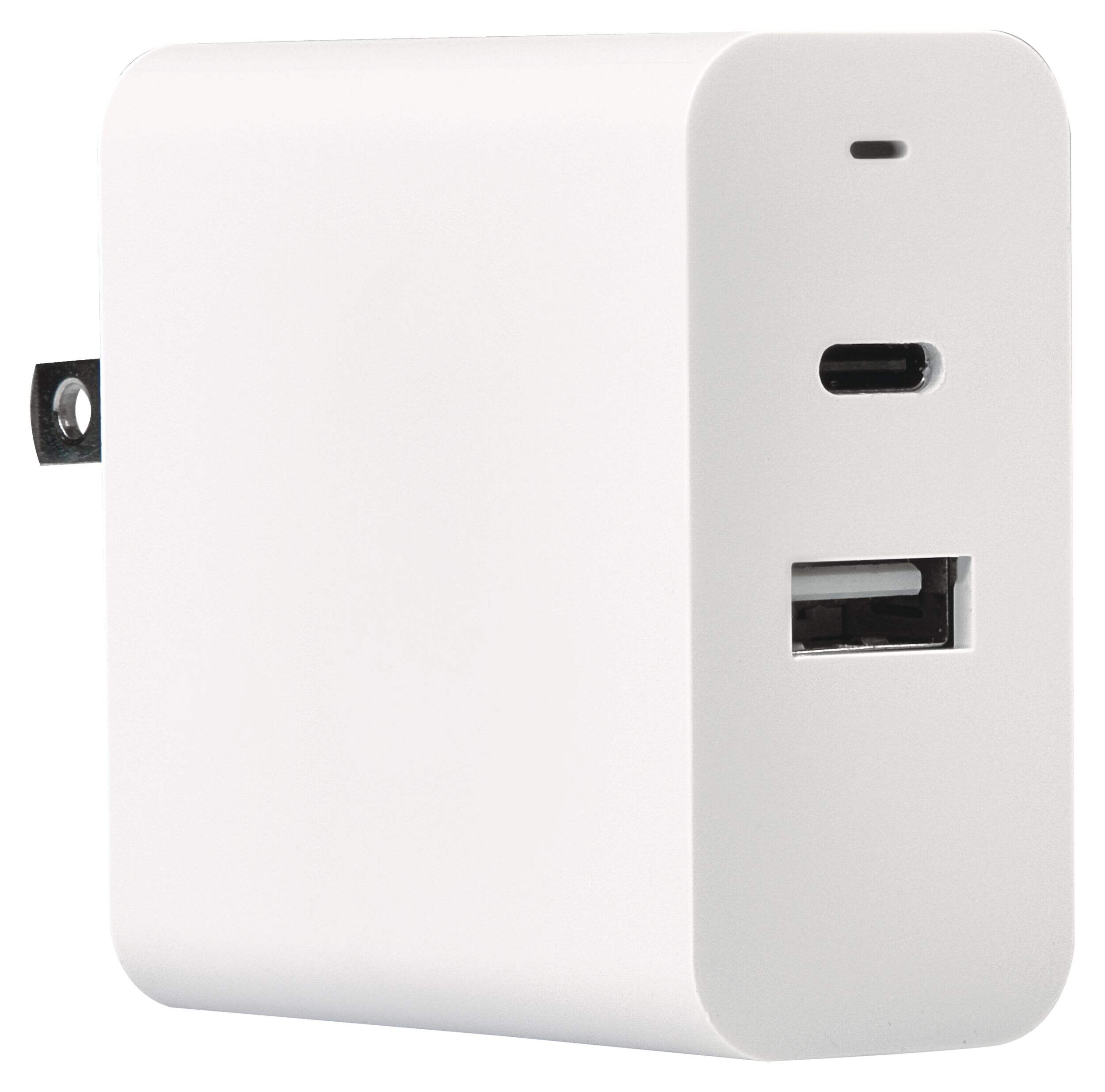 Jensen Dual USB-C & USB Power Delivery Wall Charger, White Front_Angled_Right