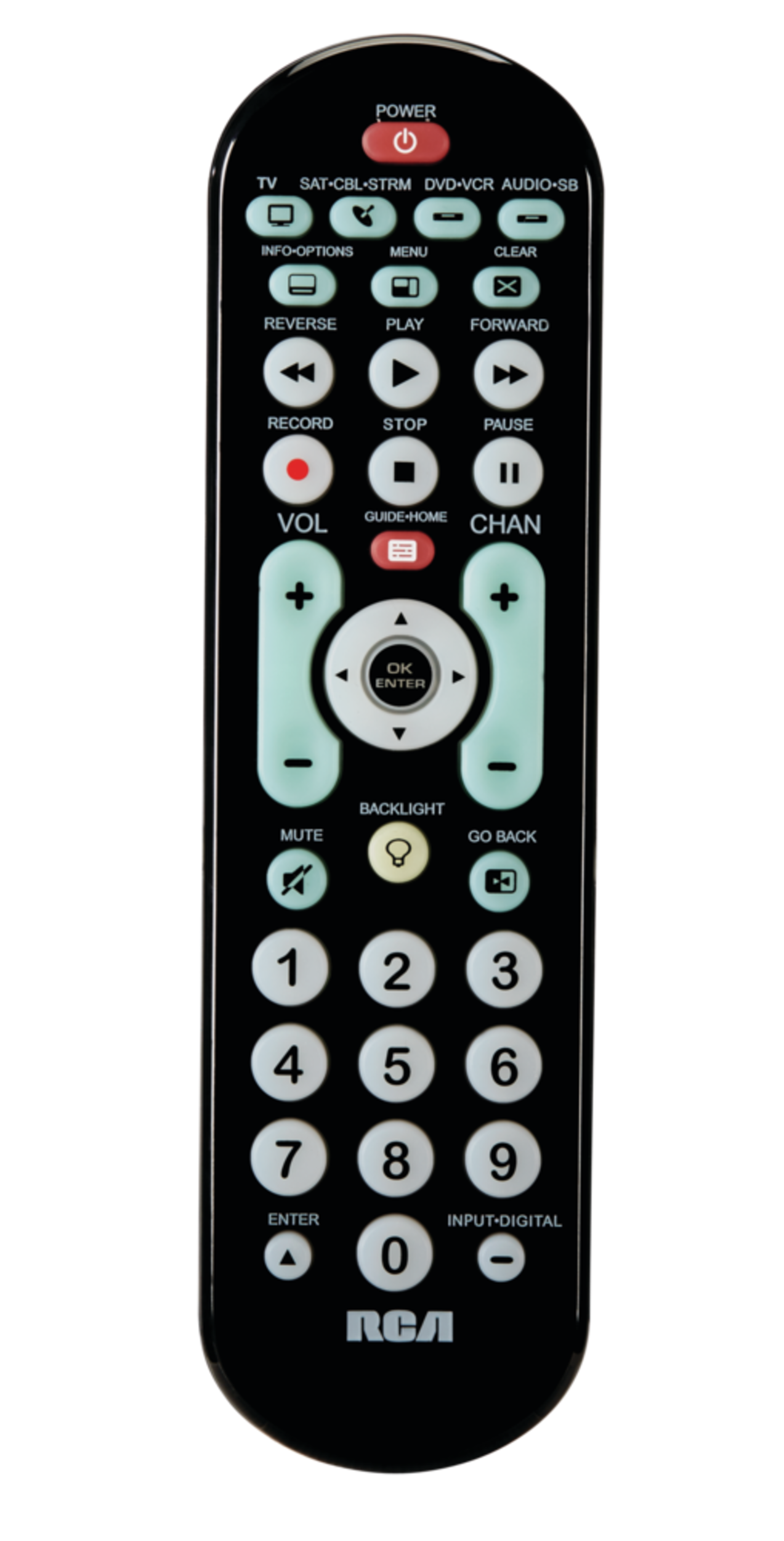 Télécommande universelle à gros bouton RCA CRCRBB04GR pour 4 appareils, noir Overhead_Flat