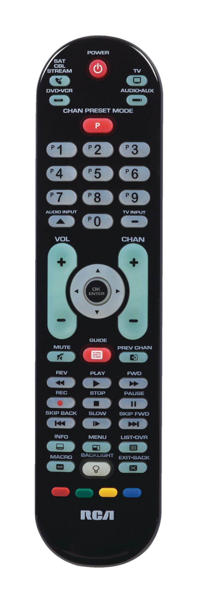 RCA CRCRPS04GR 4-Device Universal Remote Control, Black Overhead_Flat